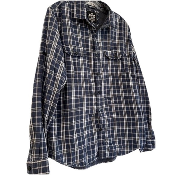 EXPRESS Men's Blue Plaid Long Sleeve Button Up Shirt Lined Sz Large 100% Cotton - Picture 3 of 9